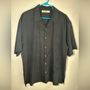 Tommy‎ Bahama Men’s Large 100% Silk Black Jacquard Floral Print S/S Button Down